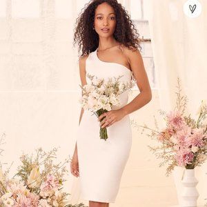 Lulu's Kiss Me More White One-Shoulder Bodycon Midi Dress
